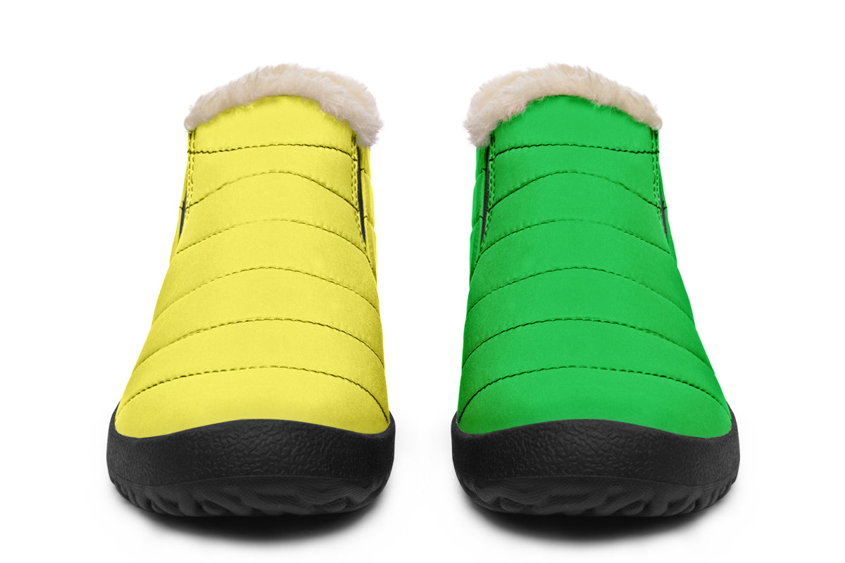Yellow And Green Mismatch Winter Shoes - Offbeat Sweetie