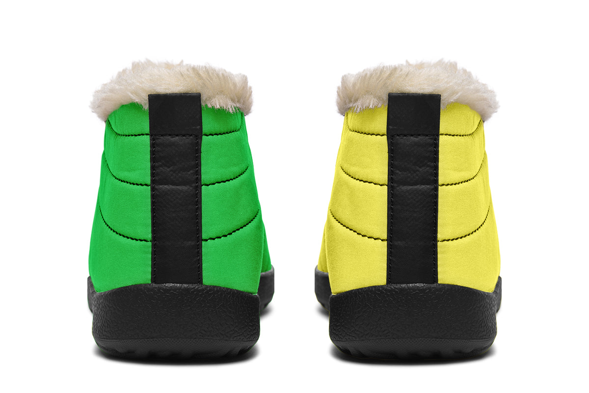 Yellow And Green Mismatch Winter Shoes - Offbeat Sweetie