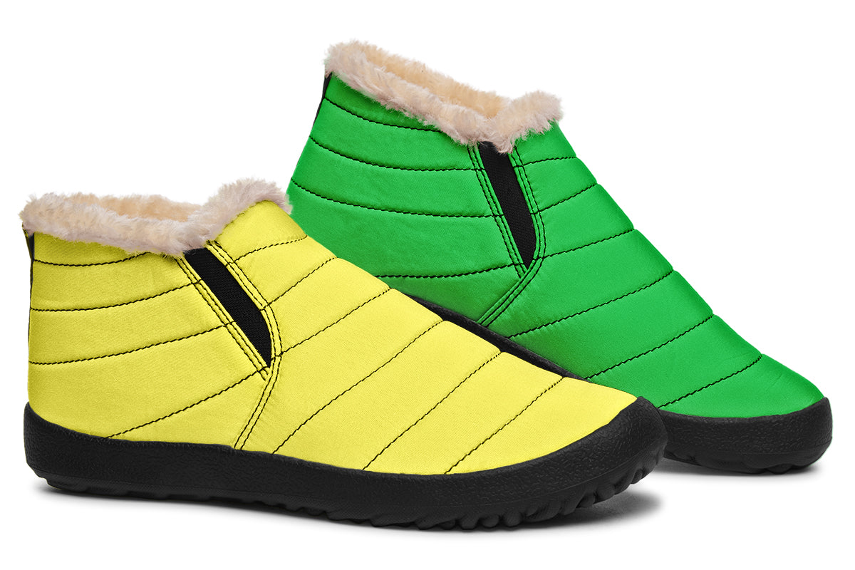 Yellow And Green Mismatch Winter Shoes - Offbeat Sweetie