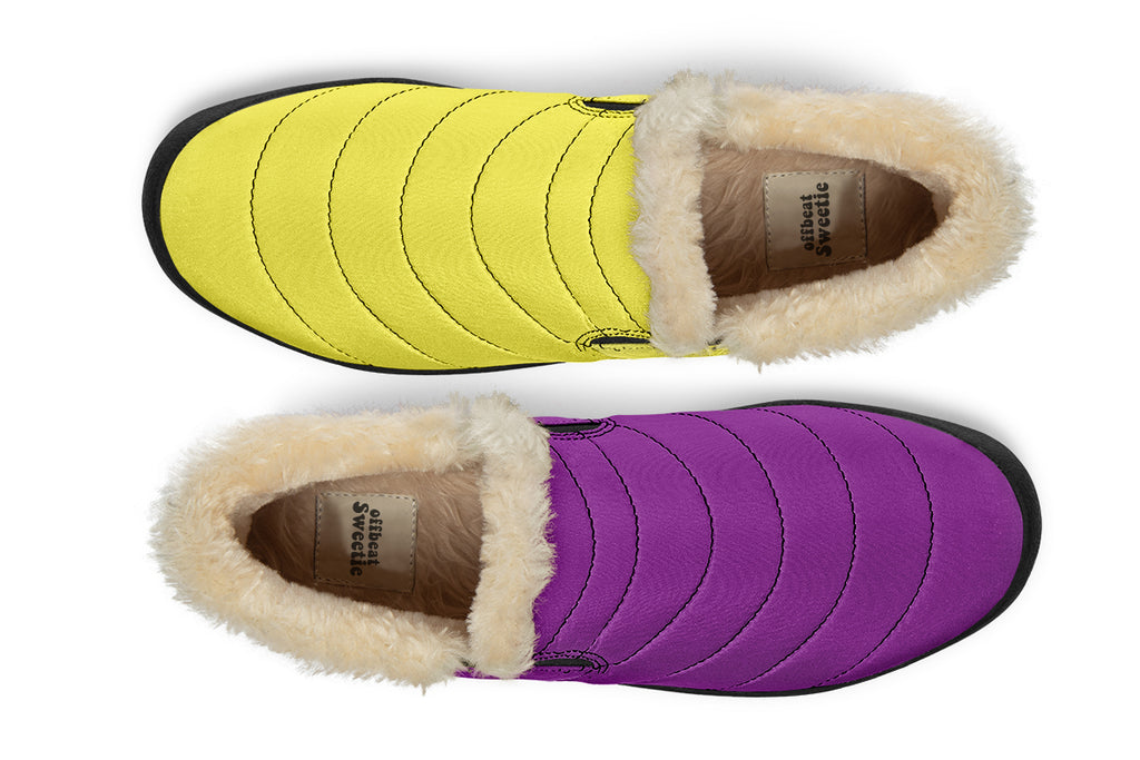 Yellow And Purple Mismatch Winter Shoes - Offbeat Sweetie