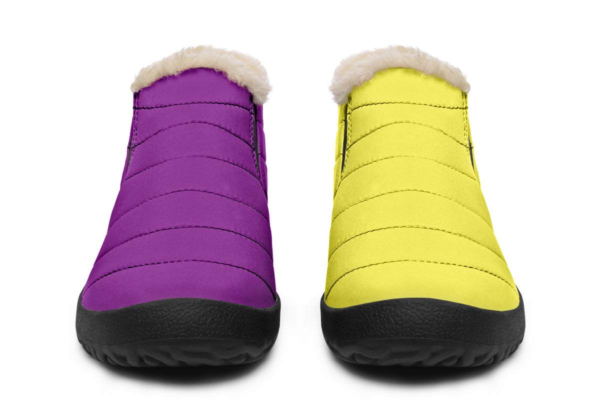 Yellow And Purple Mismatch Winter Shoes - Offbeat Sweetie
