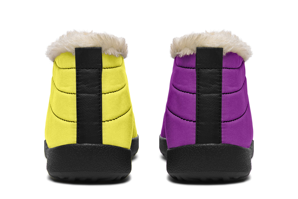 Yellow And Purple Mismatch Winter Shoes - Offbeat Sweetie