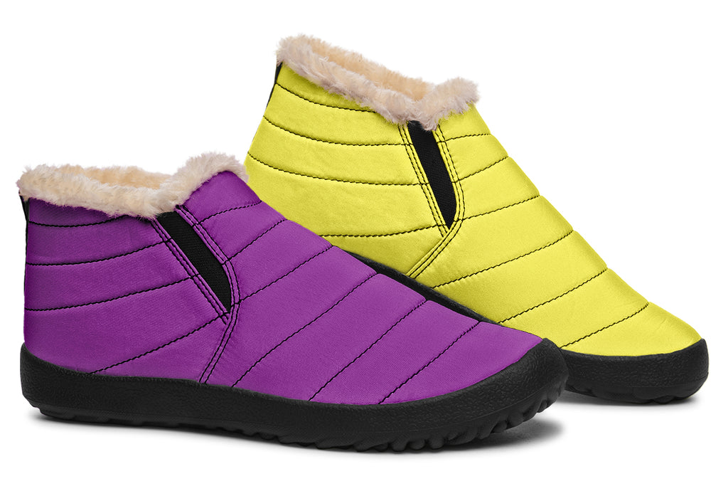 Yellow And Purple Mismatch Winter Shoes - Offbeat Sweetie