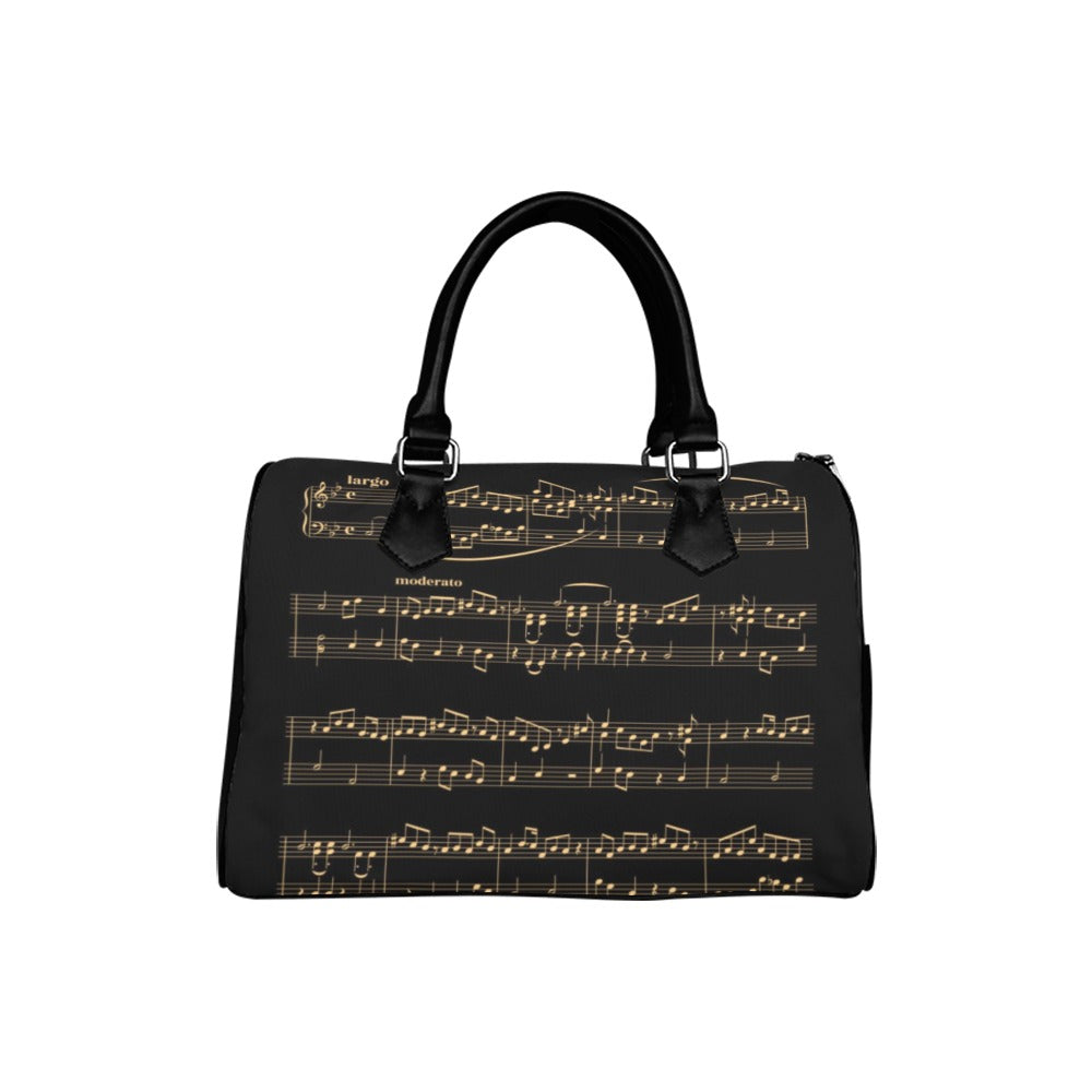 Midnight Melody Boston Handbag - Black handbag with gold coloured sheet music