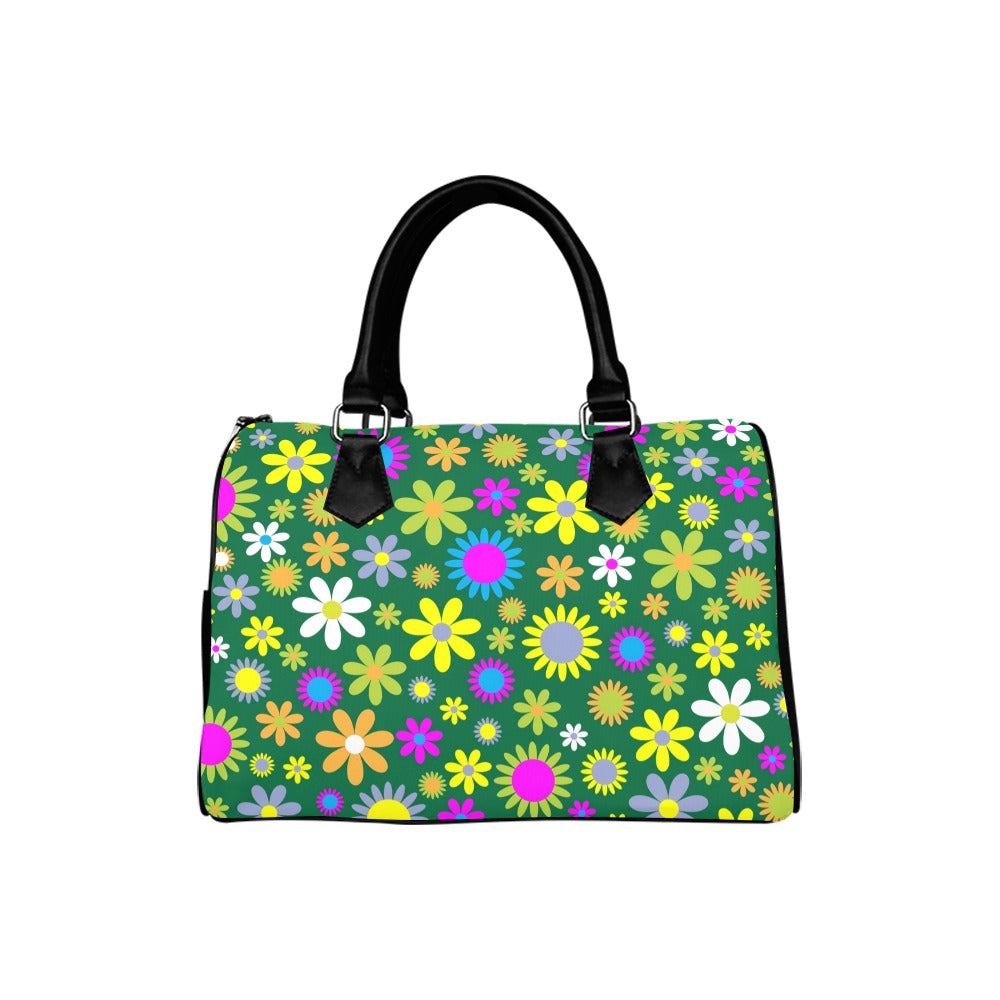 Green Retro Flowers Boston Handbag - Offbeat Sweetie