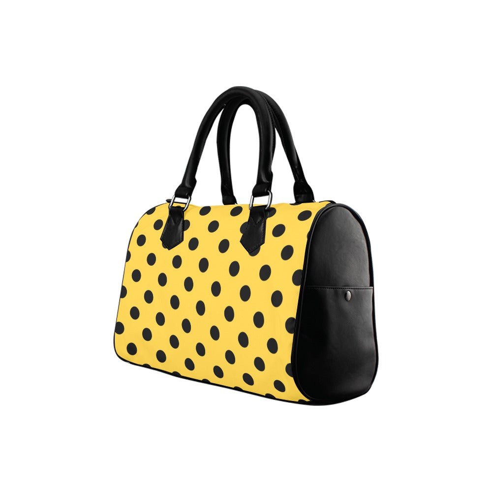 Yellow And Black Polka Dot Boston Handbag