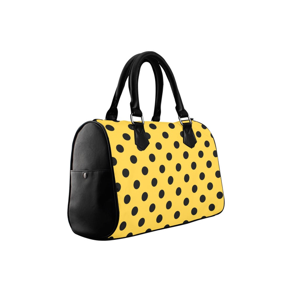 Yellow And Black Polka Dot Boston Handbag