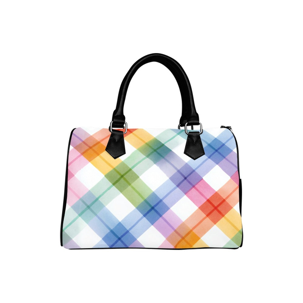 Watercolour Rainbow Plaid Boston Handbag