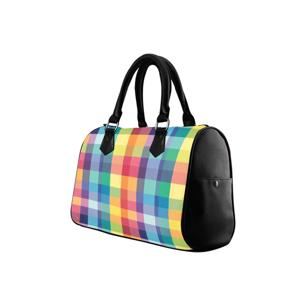 Happy Rainbow Plaid Boston Handbag