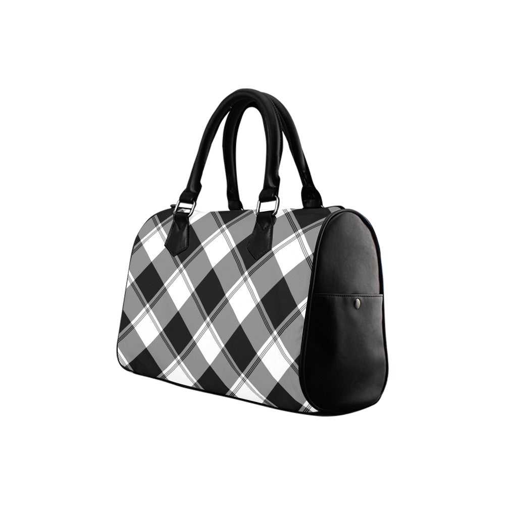 Black And White Plaid Boston Handbag
