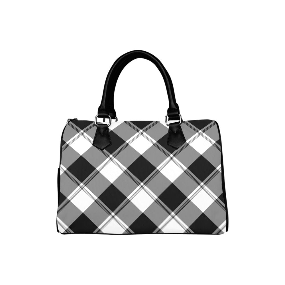 Black And White Plaid Boston Handbag