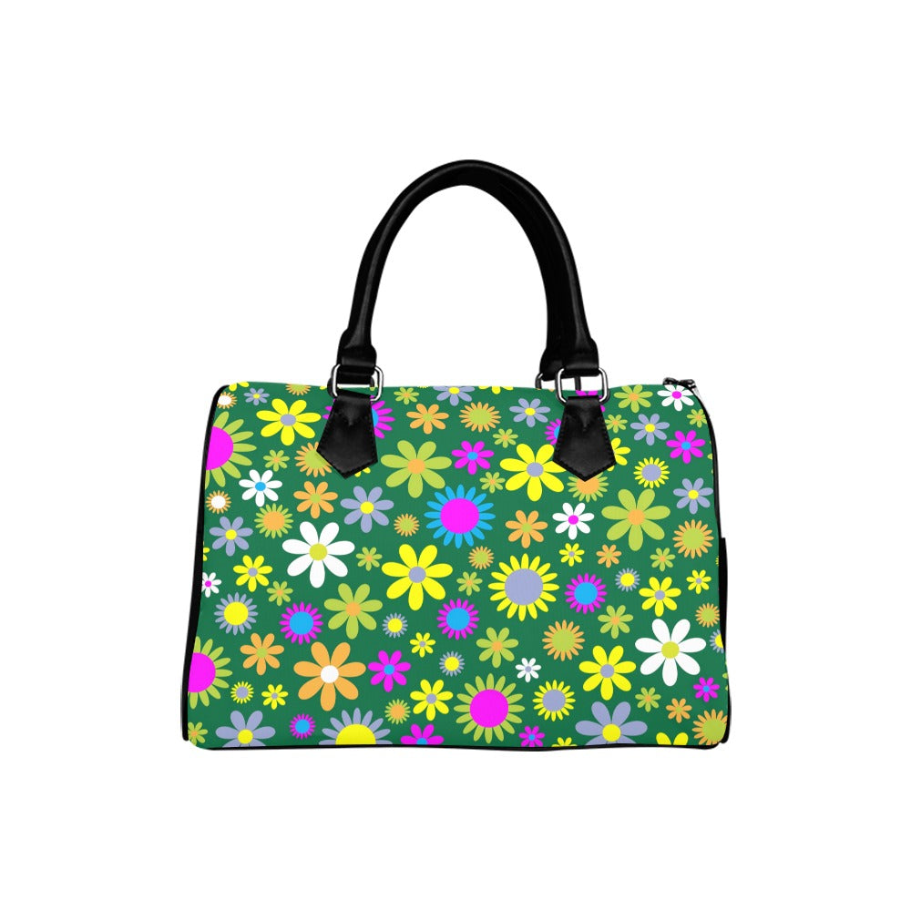 Green Retro Flowers Boston Handbag - Offbeat Sweetie