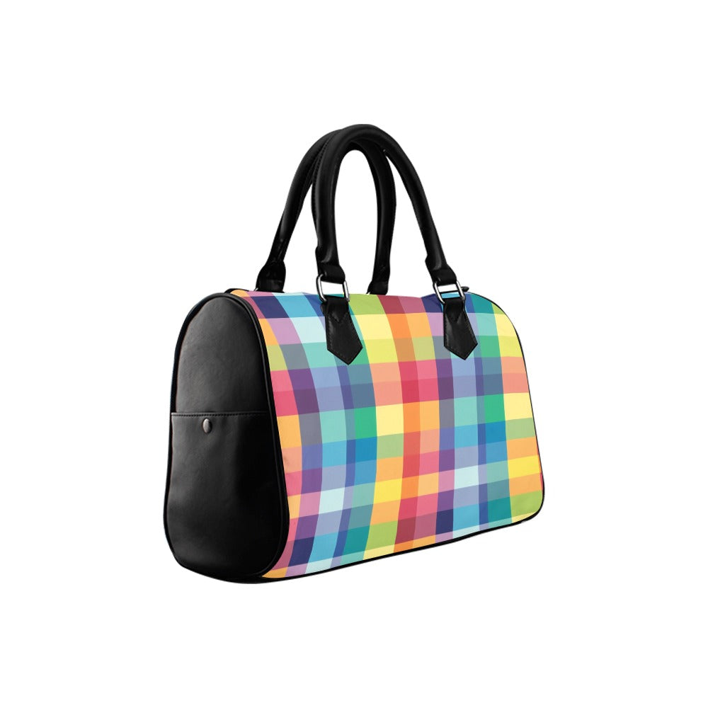 Happy Rainbow Plaid Boston Handbag