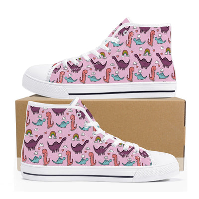 Pink Dinos And Rainbows High Tops – Offbeat Sweetie