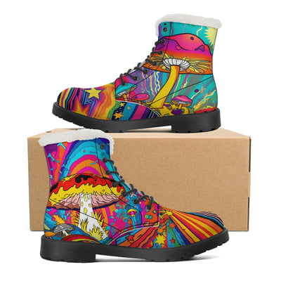 Psychedelic Mushies Faux Fur Boots Offbeat Sweetie