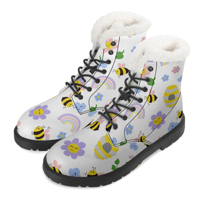Happy Bees Faux Fur Vegan Leather Boots Offbeat Sweetie