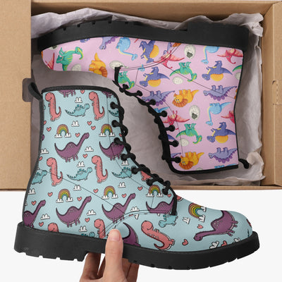 Pink And Blue Dino Mismatch Boots - Offbeat Sweetie
