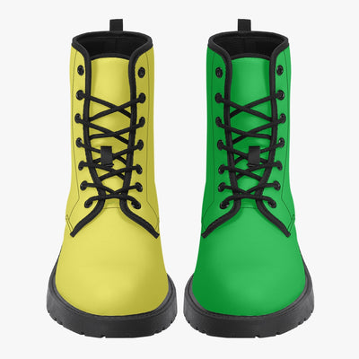 Yellow And Green Mismatched Boots - Offbeat Sweetie